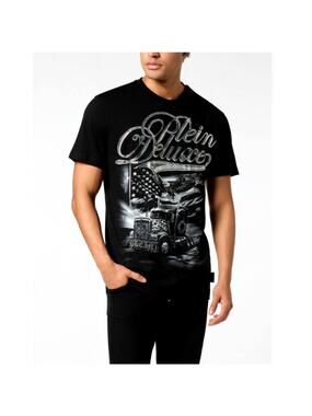 Philipp Plein Men's Black Plein Truck Stones Round Neck T-Shirt Size XL